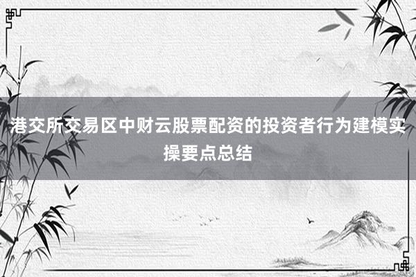 港交所交易区中财云股票配资的投资者行为建模实操要点总结